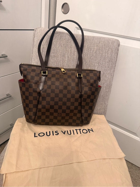 Louis Vuitton Handbags - Louis Vuitton Damier Ebene Canvas Shopper Tote with Red Interior Accents